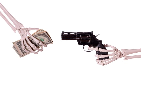 robbery - skeleton hand with gun