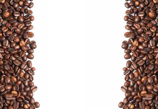 Coffee beans on a white background with a copy space.