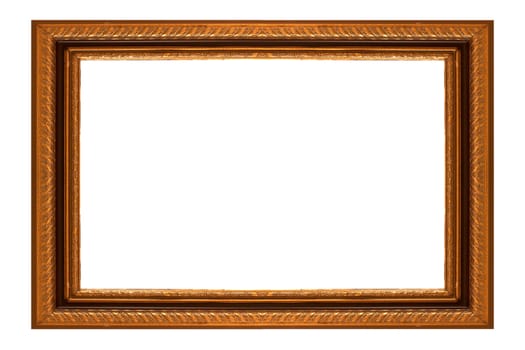 Old picture frame, gold on white background.