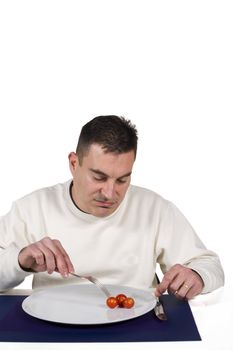 Guy pretty unhappy with his raw vegetable portion