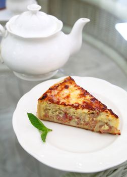 Ham and Bacon Quiche with teapot