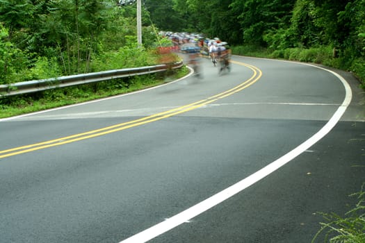 A bicycle road race showing motion