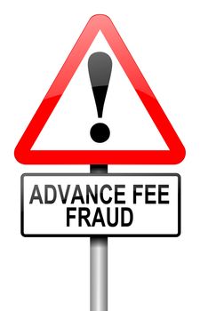 Illustration depicting a road traffic sign with an advance fee fraud concept. White background.