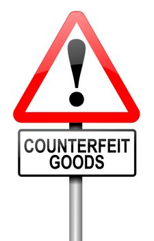 Illustration depicting a road traffic sign with a counterfeit goods concept. White background.
