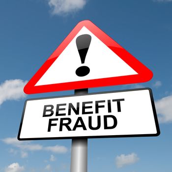 Illustration depicting a road traffic sign with a benefit fraud concept. Blue sky background.