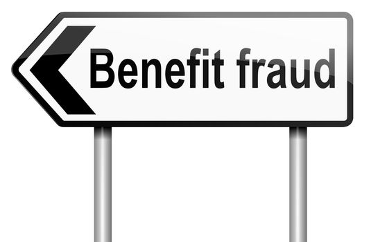 Illustration depicting a road traffic sign with a benefit fraud concept. White background.