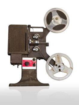 Analogue  movie projector with reels isolate on white background