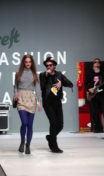 ZAGREB, CROATIA - May 10: Fashion model wears clothes made by The Rodnik Band on "ZAGREB FASHION WEEK" show on May 10, 2012 in Zagreb, Croatia.