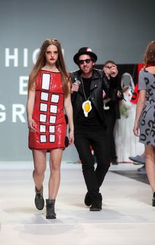 ZAGREB, CROATIA - May 10: Fashion model wears clothes made by The Rodnik Band on "ZAGREB FASHION WEEK" show on May 10, 2012 in Zagreb, Croatia.