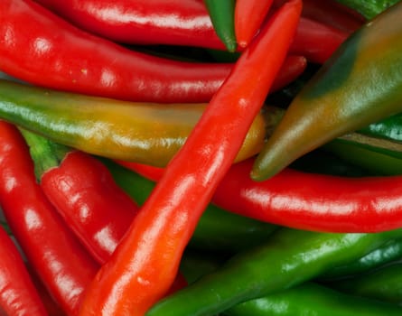 Fresh Red and Green Chili peppers background