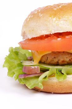 Tasty Hamburger with beef, tomato, letucce and cheese closeup clipping path