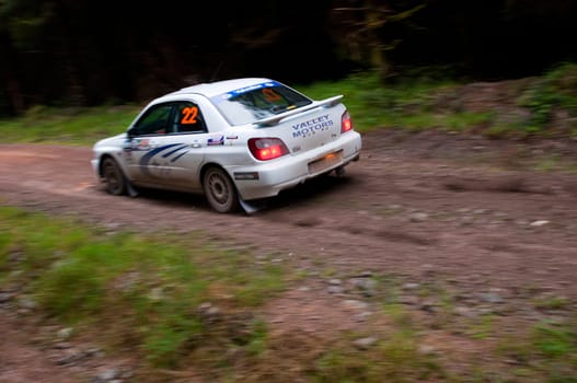 MALLOW, IRELAND - MAY 19: J. Connors driving Subaru Impreza at the Jim Walsh Cork Forest Rally on May 19, 2012 in Mallow, Ireland. 4th round of the Valvoline National Forest Rally Championship.