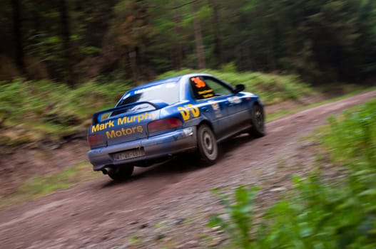 MALLOW, IRELAND - MAY 19: D. Creedon driving Subaru Impreza at the Jim Walsh Cork Forest Rally on May 19, 2012 in Mallow, Ireland. 4th round of the Valvoline National Forest Rally Championship.