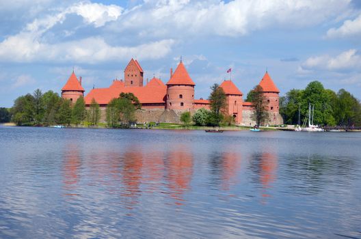 Trakai Castle surrounded by Galve lake. Most visited tourist destination in Lithuania. XIV - XV centuries architecture.