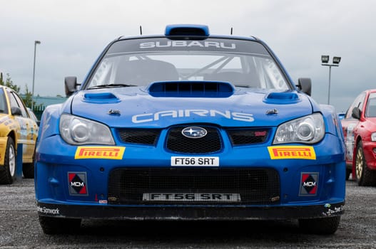 MALLOW, IRELAND - MAY 19: M. Cairns Subaru Impreza in Park Ferme at The Jim Walsh Cork Forest Rally on May 19, 2012 in Mallow, Ireland. 4th round of the Valvoline National Forest Rally Championship.