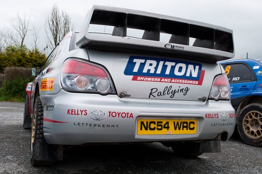 MALLOW, IRELAND - MAY 19: C. Britton Subaru Impreza in Park Ferme at The Jim Walsh Cork Forest Rally on May 19, 2012 in Mallow, Ireland. 4th round of the Valvoline National Forest Rally Championship.