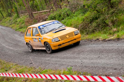 MALLOW, IRELAND - MAY 19: P. Dohney driving Opel Corsa at the Jim Walsh Cork Forest Rally on May 19, 2012 in Mallow, Ireland. 4th round of the Valvoline National Forest Rally Championship.