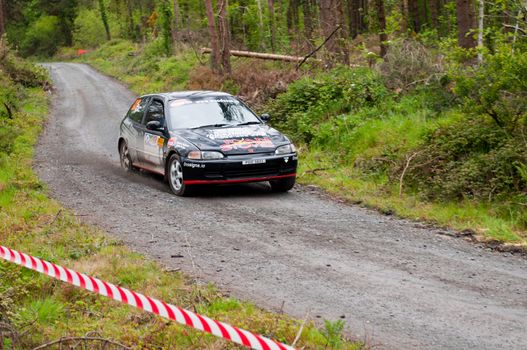 MALLOW, IRELAND - MAY 19: J. Lowery driving Honda Civic at the Jim Walsh Cork Forest Rally on May 19, 2012 in Mallow, Ireland. 4th round of the Valvoline National Forest Rally Championship.  