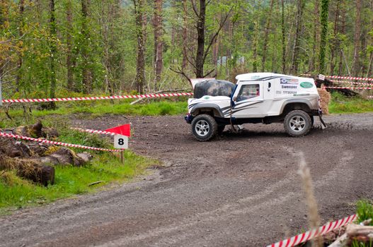 MALLOW, IRELAND - MAY 19: unidentified driver on Land Rover Tomcat at the Jim Walsh Cork Forest Rally on May 19, 2012 in Mallow, Ireland. 4th round of the Valvoline National Forest Rally Championship.