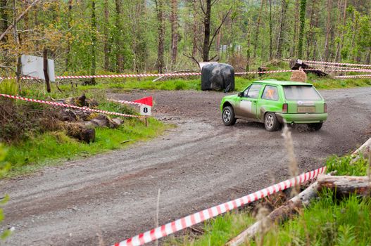 MALLOW, IRELAND - MAY 19: K. Culliname driving Opel Corsa at the Jim Walsh Cork Forest Rally on May 19, 2012 in Mallow, Ireland. 4th round of the Valvoline National Forest Rally Championship.