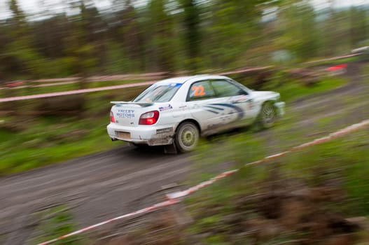 MALLOW, IRELAND - MAY 19: J. Connors driving Subaru Impreza at the Jim Walsh Cork Forest Rally on May 19, 2012 in Mallow, Ireland. 4th round of the Valvoline National Forest Rally Championship.