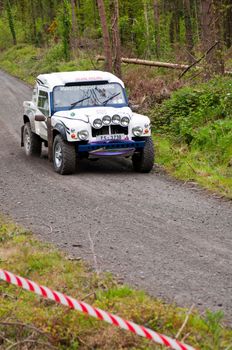 MALLOW, IRELAND - MAY 19: unidentified driver on Land Rover Tomcat at the Jim Walsh Cork Forest Rally on May 19, 2012 in Mallow, Ireland. 4th round of the Valvoline National Forest Rally Championship.