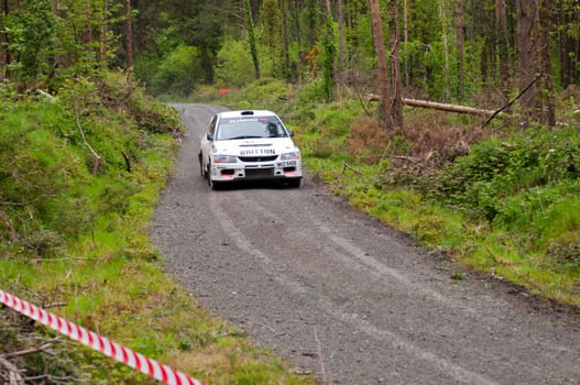 MALLOW, IRELAND - MAY 19: C. Britton driving Subaru Impreza at the Jim Walsh Cork Forest Rally on May 19, 2012 in Mallow, Ireland. 4th round of the Valvoline National Forest Rally Championship.