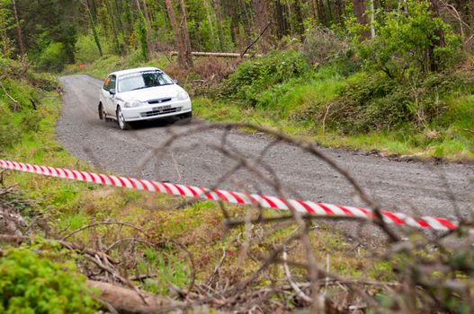 MALLOW, IRELAND - MAY 19: D. Raftery driving Honda Civic at the Jim Walsh Cork Forest Rally on May 19, 2012 in Mallow, Ireland. 4th round of the Valvoline National Forest Rally Championship.