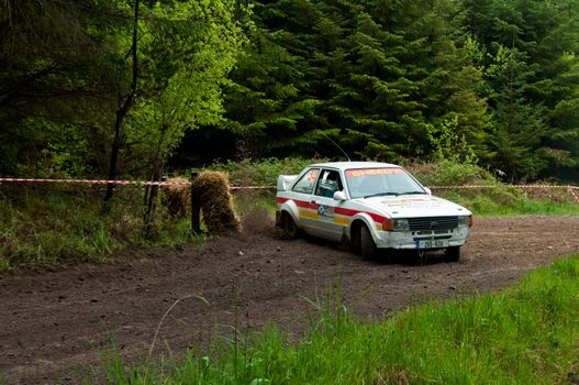 MALLOW, IRELAND - MAY 19: M. Sheedy driving Ford Escort at the Jim Walsh Cork Forest Rally on May 19, 2012 in Mallow, Ireland. 4th round of the Valvoline National Forest Rally Championship.