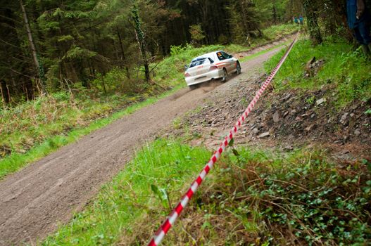 MALLOW, IRELAND - MAY 19: G. Lucey driving Mitsubishi Evo at the Jim Walsh Cork Forest Rally on May 19, 2012 in Mallow, Ireland. 4th round of the Valvoline National Forest Rally Championship.
