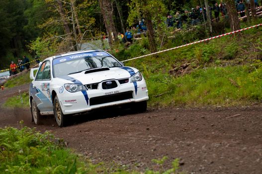 MALLOW, IRELAND - MAY 19: S. Cullen driving Subaru Impreza at the Jim Walsh Cork Forest Rally on May 19, 2012 in Mallow, Ireland. 4th round of the Valvoline National Forest Rally Championship.