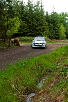 MALLOW, IRELAND - MAY 19: S. Cullen driving Subaru Impreza at the Jim Walsh Cork Forest Rally on May 19, 2012 in Mallow, Ireland. 4th round of the Valvoline National Forest Rally Championship.