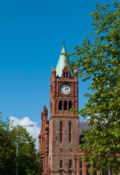 The Guildhall, neo-gothic building located at the main city square in Londonderry, Northern Ireland  