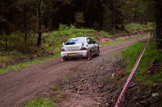 MALLOW, IRELAND - MAY 19: C. Britton driving Subaru Impreza at the Jim Walsh Cork Forest Rally on May 19, 2012 in Mallow, Ireland. 4th round of the Valvoline National Forest Rally Championship.