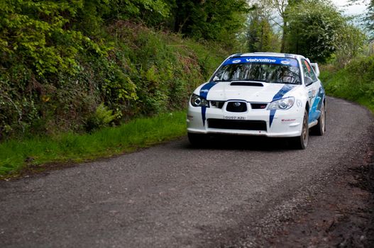 MALLOW, IRELAND - MAY 19: S. Cullen driving Subaru Impreza at the Jim Walsh Cork Forest Rally on May 19, 2012 in Mallow, Ireland. 4th round of the Valvoline National Forest Rally Championship.