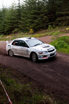 MALLOW, IRELAND - MAY 19: C. Britton driving Subaru Impreza at the Jim Walsh Cork Forest Rally on May 19, 2012 in Mallow, Ireland. 4th round of the Valvoline National Forest Rally Championship.