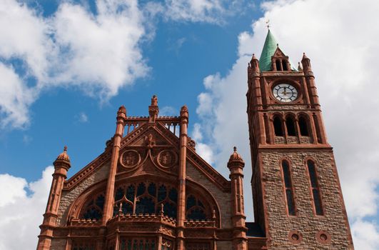 The Guildhall, neo-gothic building located at the main city square in Londonderry, Northern Ireland  