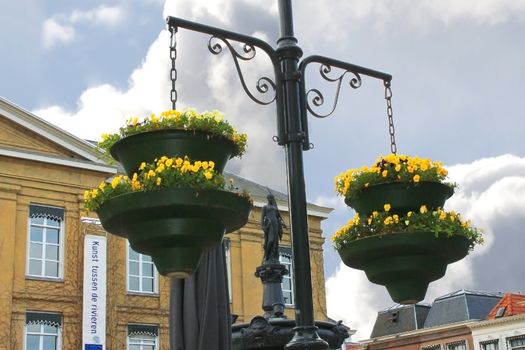 Pots of flowers in the town square in Gorinchem. Netherlands