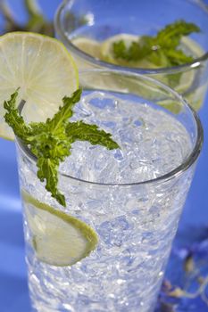 Summer Drink with Lime and Peppermint -  Mojito or similar drink