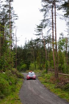 MALLOW, IRELAND - MAY 19: Stage Winner O. Murphy driving Mitsubishi Evo at the Jim Walsh Cork Forest Rally on May 19, 2012 in Mallow, Ireland. 4th round of the Valvoline Forest Rally Championship.