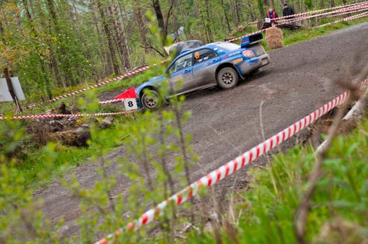 MALLOW, IRELAND - MAY 19: M. Cairns driving Subaru Impreza at the Jim Walsh Cork Forest Rally on May 19, 2012 in Mallow, Ireland. 4th round of the Valvoline National Forest Rally Championship.