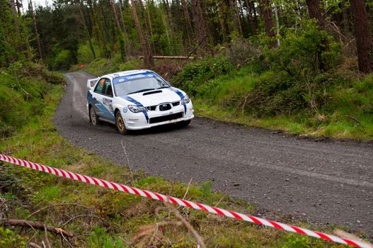 MALLOW, IRELAND - MAY 19: S. Cullen driving Subaru Impreza at the Jim Walsh Cork Forest Rally on May 19, 2012 in Mallow, Ireland. 4th round of the Valvoline National Forest Rally Championship.