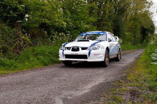 MALLOW, IRELAND - MAY 19: S. Cullen driving Subaru Impreza at the Jim Walsh Cork Forest Rally on May 19, 2012 in Mallow, Ireland. 4th round of the Valvoline National Forest Rally Championship.