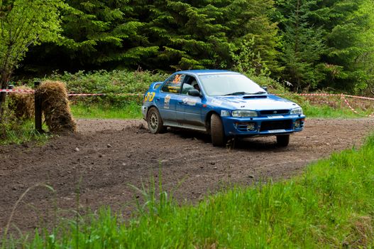 MALLOW, IRELAND - MAY 19: D. Creedon driving Subaru Impreza at the Jim Walsh Cork Forest Rally on May 19, 2012 in Mallow, Ireland. 4th round of the Valvoline National Forest Rally Championship.