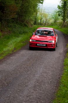 MALLOW, IRELAND - MAY 19: I. Chadwick driving Subaru Impreza at the Jim Walsh Cork Forest Rally on May 19, 2012 in Mallow, Ireland. 4th round of the Valvoline National Forest Rally Championship.