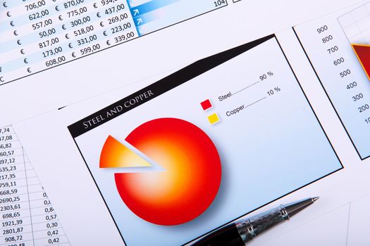 Financial paper charts and graphs on the table