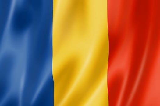 Romania flag, three dimensional render, satin texture