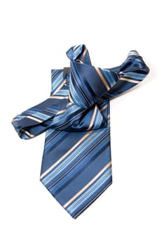 Blue checkered man's necktie on white background