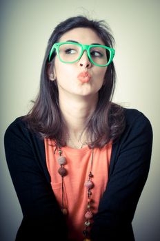 beautiful fashion hipster girl on gray background