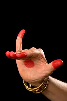 Woman hand showing Mrigasirsha hasta (meaning "Deer head") of indian classic dance Bharata Natyam